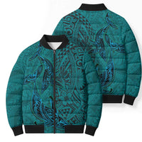 Hawaiian Whales Polynesian Art Motifs Bomber Puffer Jacket Turquoise Color - Polynesian Pride