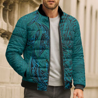 Hawaiian Whales Polynesian Art Motifs Bomber Puffer Jacket Turquoise Color - Polynesian Pride
