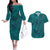 Hawaiian Whales Polynesian Art Motifs Couples Matching Off The Shoulder Long Sleeve Dress and Hawaiian Shirt Turquoise Color - Polynesian Pride