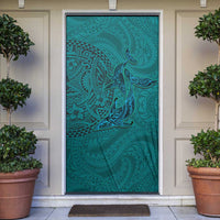 Hawaiian Whales Polynesian Art Motifs Door Cover Turquoise Color - Polynesian Pride