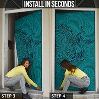 Hawaiian Whales Polynesian Art Motifs Door Cover Turquoise Color - Polynesian Pride