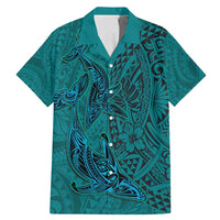 Hawaiian Whales Polynesian Art Motifs Family Matching Mermaid Dress and Hawaiian Shirt Turquoise Color - Polynesian Pride