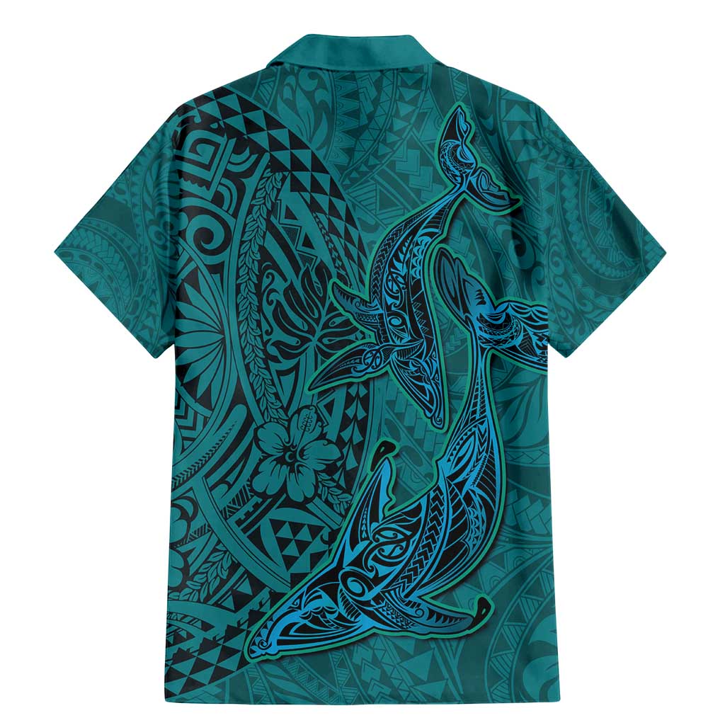 Hawaiian Whales Polynesian Art Motifs Family Matching Mermaid Dress and Hawaiian Shirt Turquoise Color - Polynesian Pride