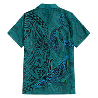 Hawaiian Whales Polynesian Art Motifs Family Matching Off Shoulder Maxi Dress and Hawaiian Shirt Turquoise Color - Polynesian Pride