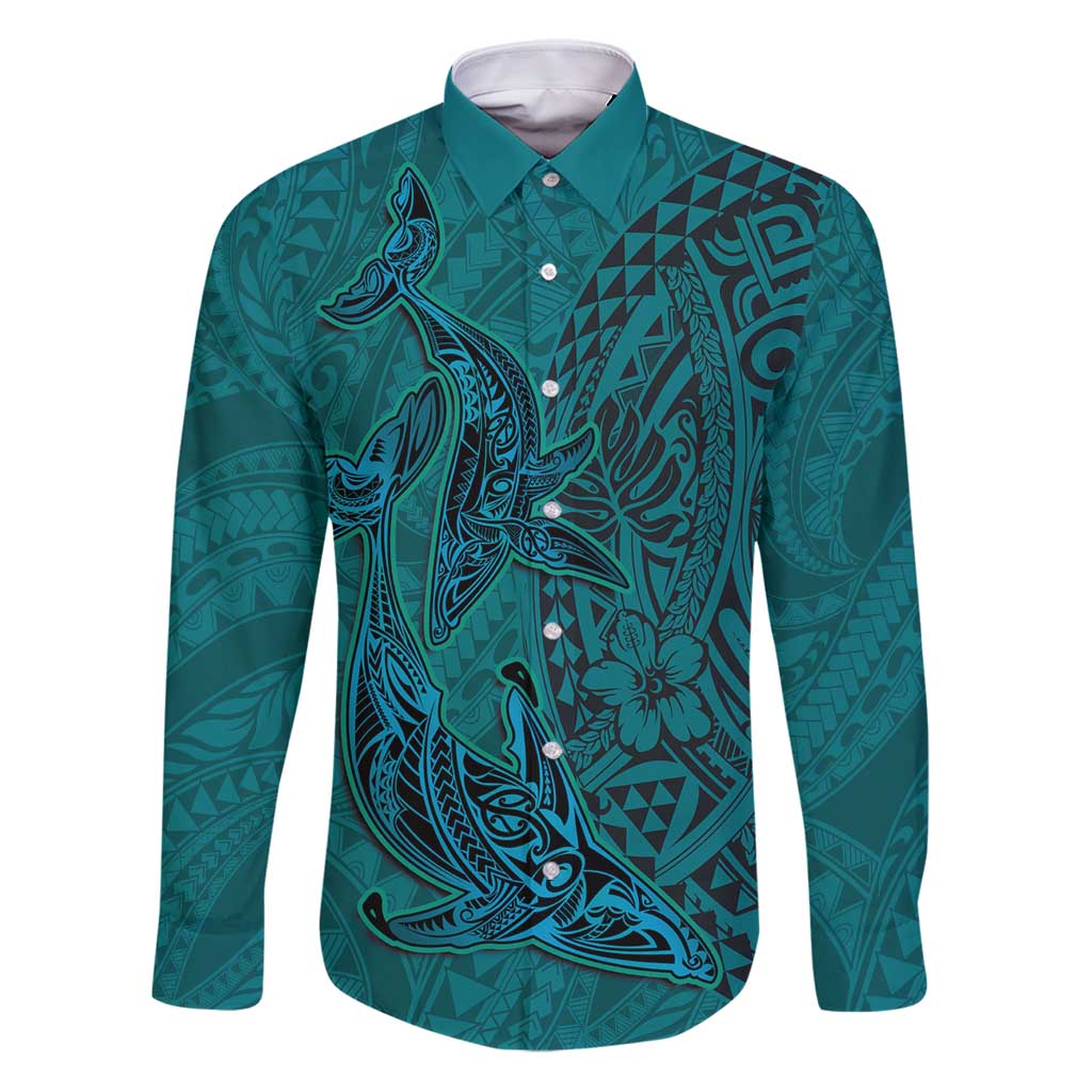 Hawaiian Whales Polynesian Art Motifs Family Matching Puletasi and Hawaiian Shirt Turquoise Color - Polynesian Pride