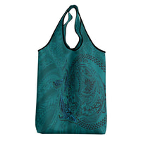 Hawaiian Whales Polynesian Art Motifs Grocery Bag Turquoise Color - Polynesian Pride
