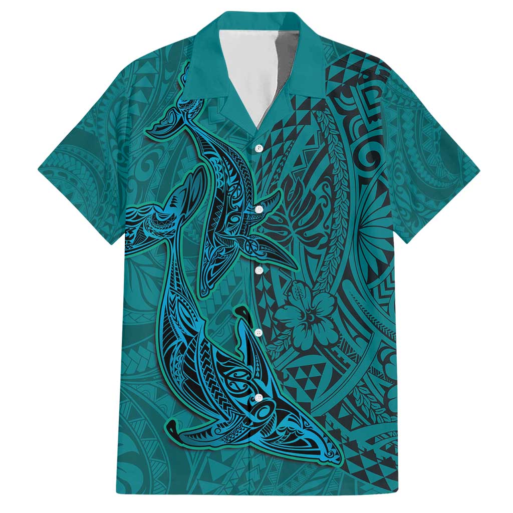 Hawaiian Whales Polynesian Art Motifs Hawaiian Shirt Turquoise Color - Polynesian Pride