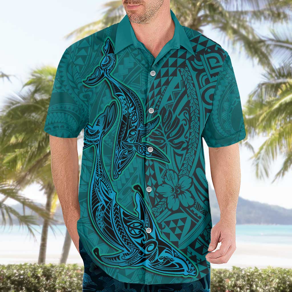 Hawaiian Whales Polynesian Art Motifs Hawaiian Shirt Turquoise Color - Polynesian Pride