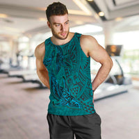 Hawaiian Whales Polynesian Art Motifs Men Tank Top Turquoise Color - Polynesian Pride