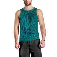 Hawaiian Whales Polynesian Art Motifs Men Tank Top Turquoise Color - Polynesian Pride