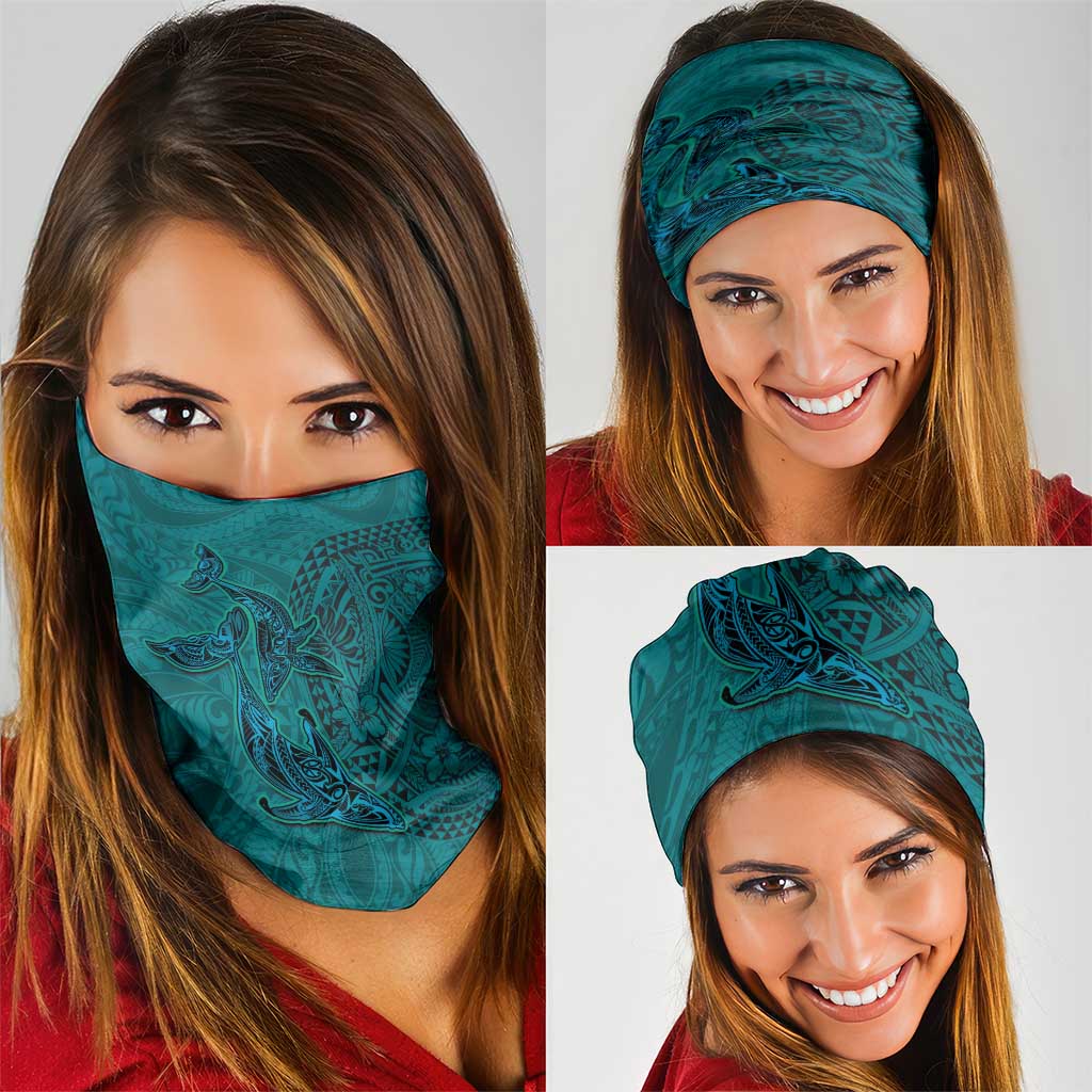 Hawaiian Whales Polynesian Art Motifs Neck Gaiter Turquoise Color - Polynesian Pride