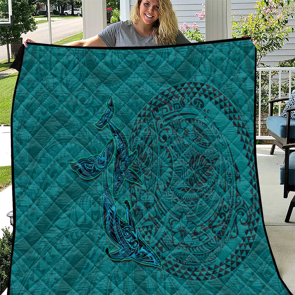 Hawaiian Whales Polynesian Art Motifs Quilt Turquoise Color - Polynesian Pride