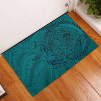Hawaiian Whales Polynesian Art Motifs Rubber Doormat Turquoise Color - Polynesian Pride