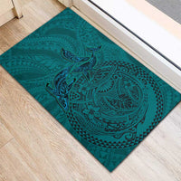 Hawaiian Whales Polynesian Art Motifs Rubber Doormat Turquoise Color - Polynesian Pride