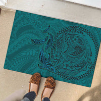 Hawaiian Whales Polynesian Art Motifs Rubber Doormat Turquoise Color - Polynesian Pride