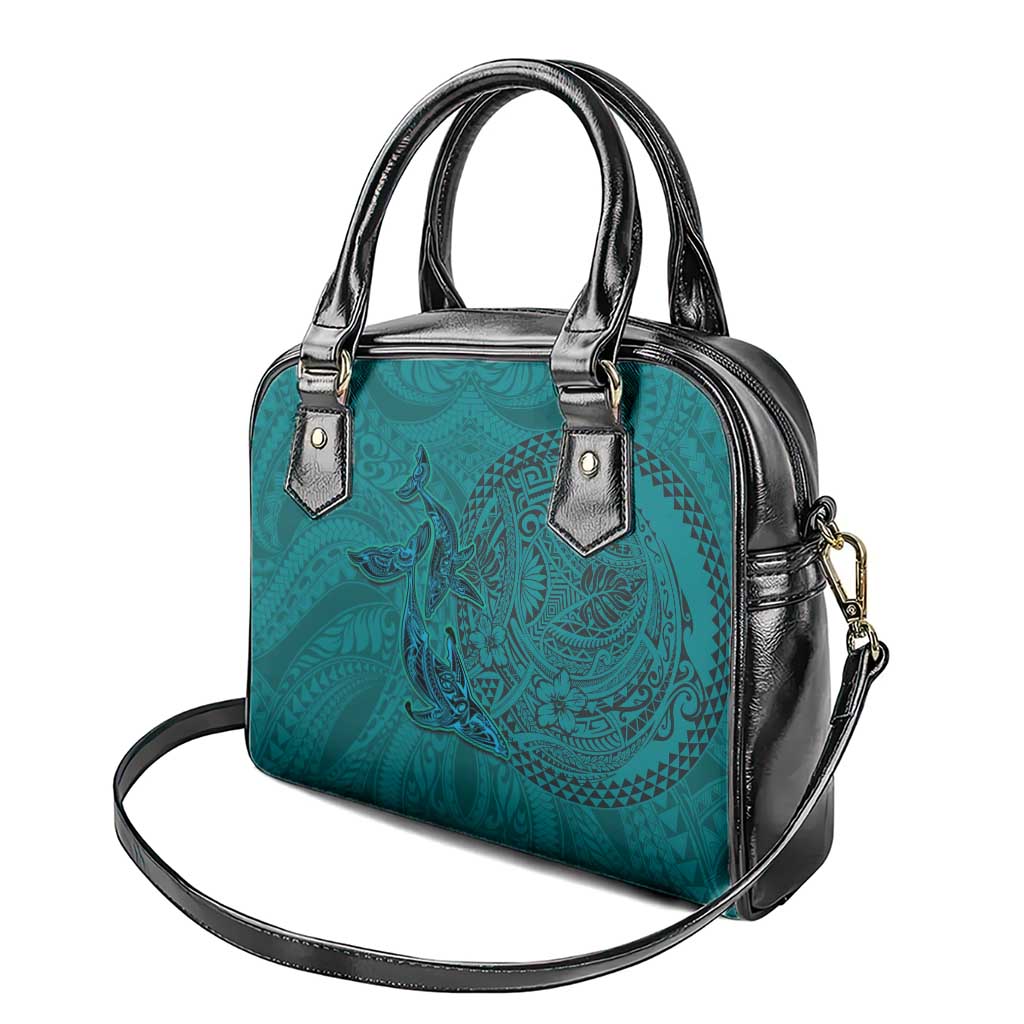 Hawaiian Whales Polynesian Art Motifs Shoulder Handbag Turquoise Color - Polynesian Pride