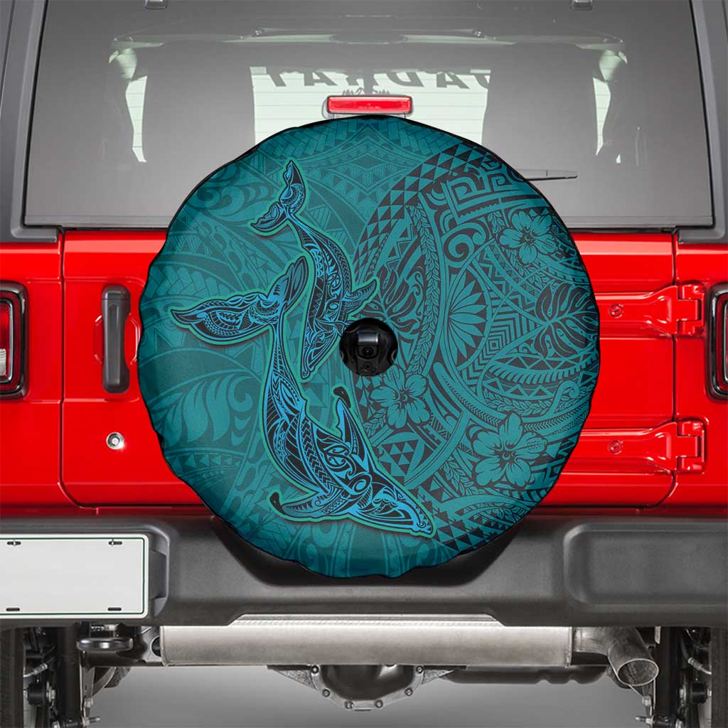 Hawaiian Whales Polynesian Art Motifs Spare Tire Cover Turquoise Color - Polynesian Pride