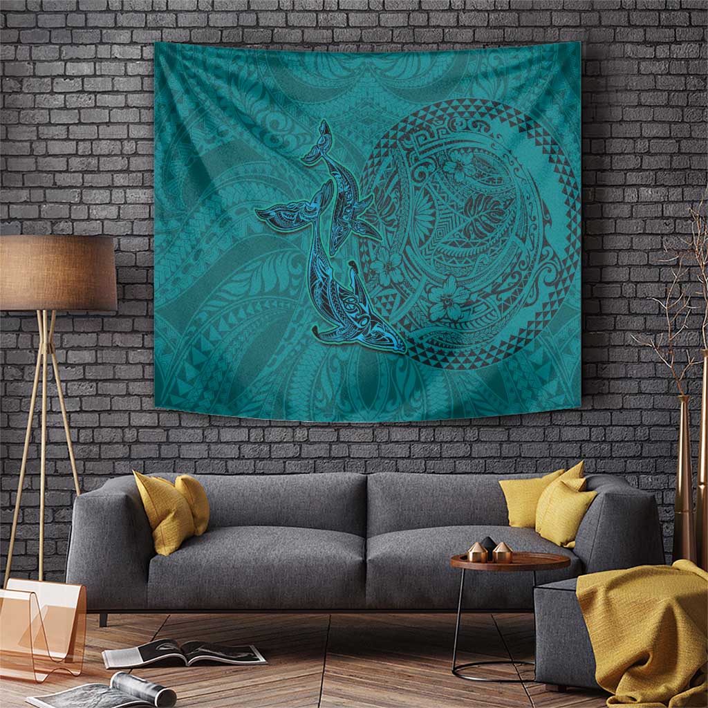 Hawaiian Whales Polynesian Art Motifs Tapestry Turquoise Color LT03 Turquoise - Polynesian Pride