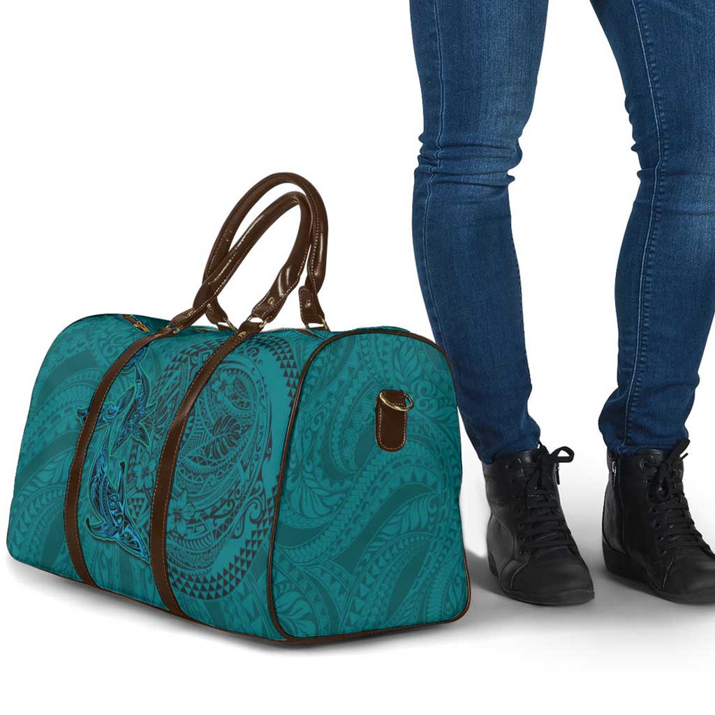 Hawaiian Whales Polynesian Art Motifs Travel Bag Turquoise Color - Polynesian Pride