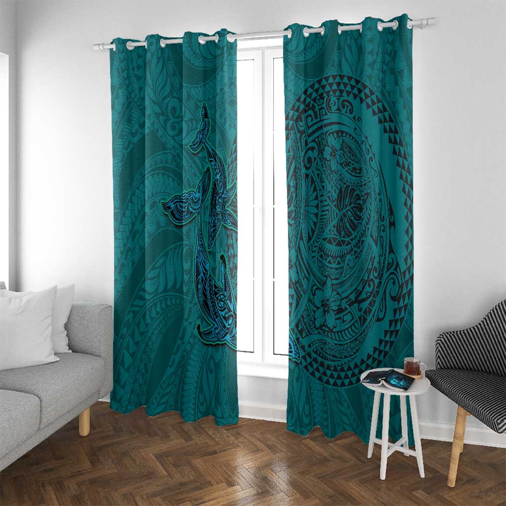 Hawaiian Whales Polynesian Art Motifs Window Curtain Turquoise Color - Polynesian Pride