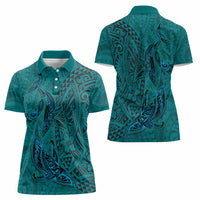Hawaiian Whales Polynesian Art Motifs Women Polo Shirt Turquoise Color - Polynesian Pride
