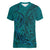 Hawaiian Whales Polynesian Art Motifs Women V-Neck T-Shirt Turquoise Color - Polynesian Pride