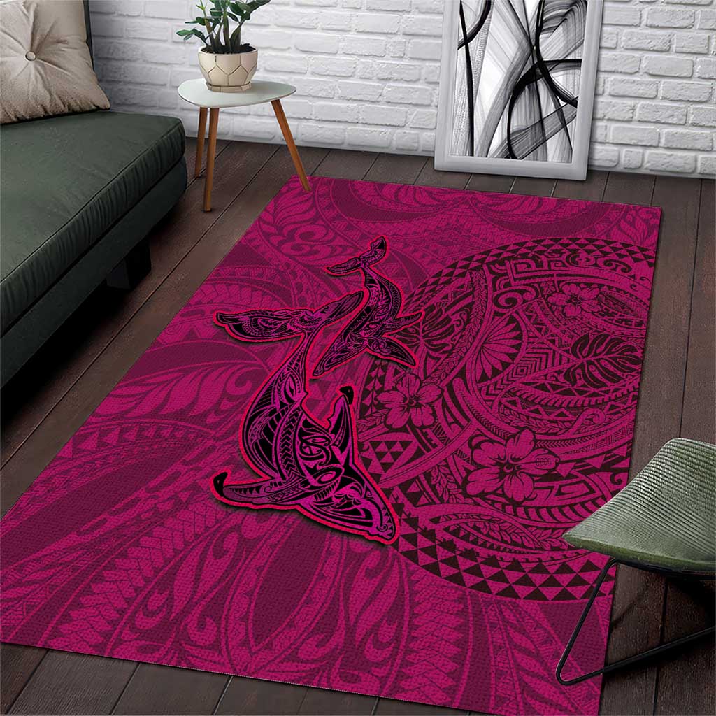 Hawaiian Whales Polynesian Art Motifs Area Rug Pink Color - Polynesian Pride