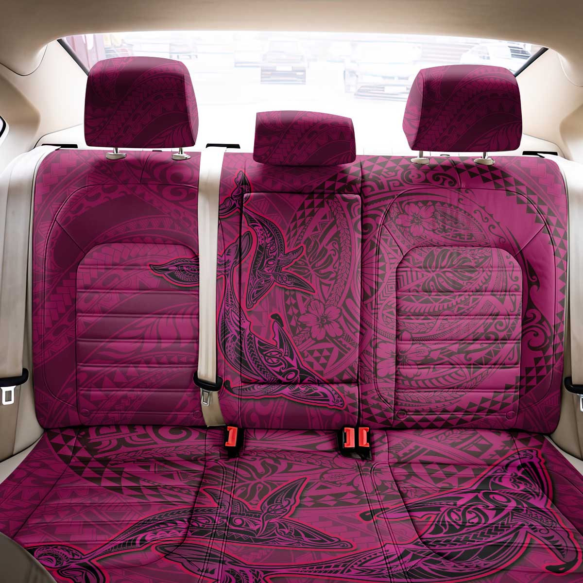 Hawaiian Whales Polynesian Art Motifs Back Car Seat Cover Pink Color - Polynesian Pride