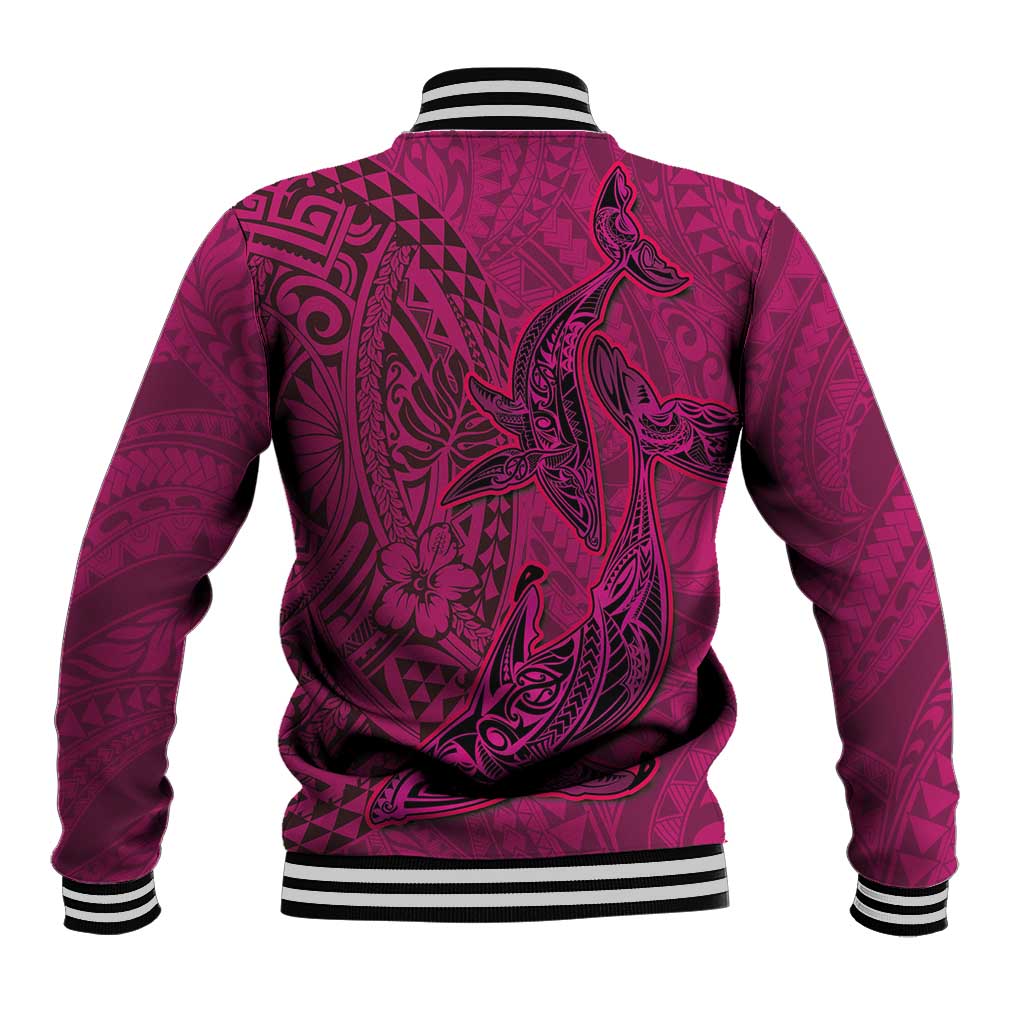 Hawaiian Whales Polynesian Art Motifs Baseball Jacket Pink Color - Polynesian Pride