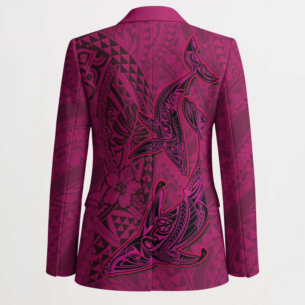 Hawaiian Whales Polynesian Art Motifs Blazer Pink Color - Polynesian Pride