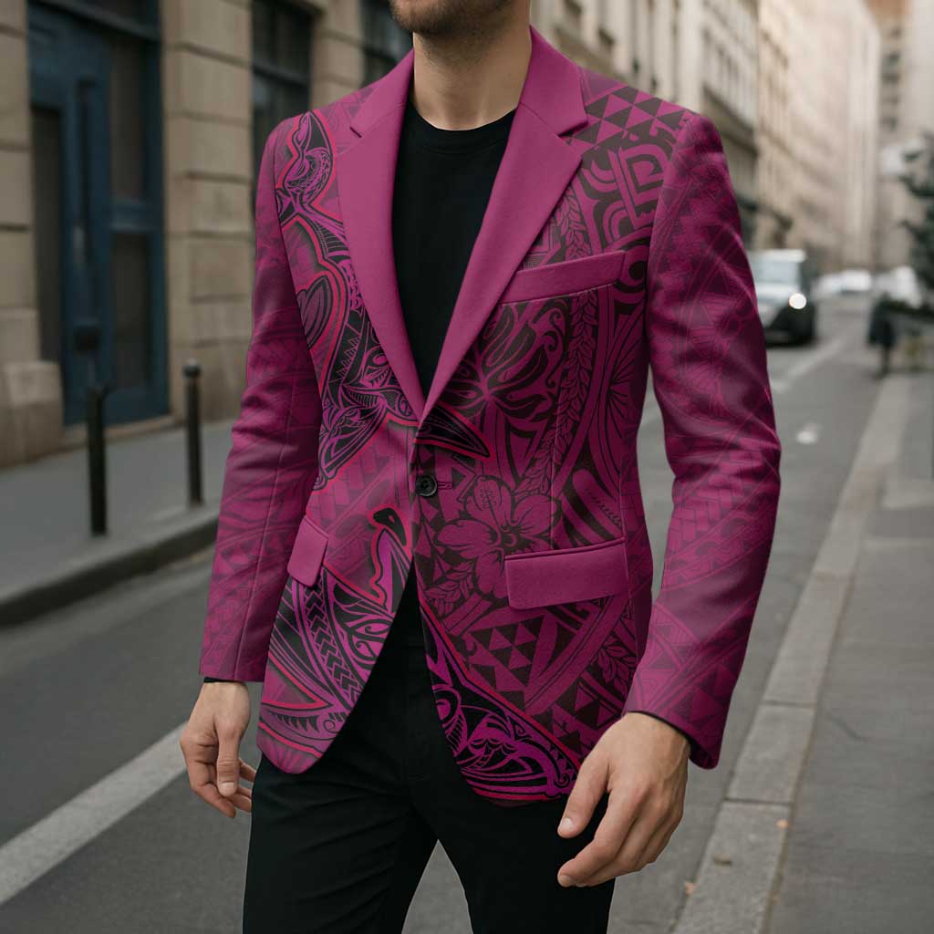 Hawaiian Whales Polynesian Art Motifs Blazer Pink Color - Polynesian Pride