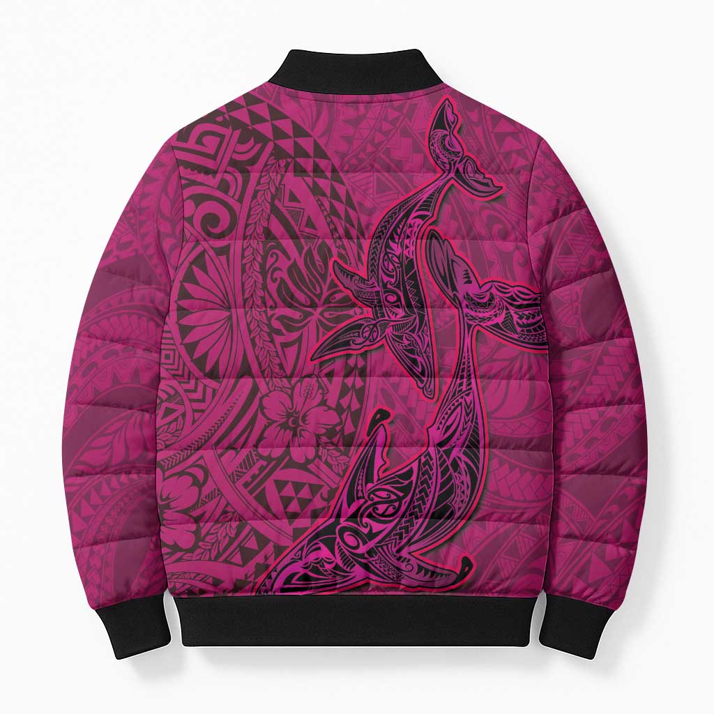 Hawaiian Whales Polynesian Art Motifs Bomber Puffer Jacket Pink Color - Polynesian Pride