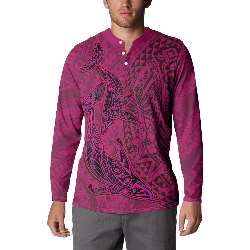 Hawaiian Whales Polynesian Art Motifs Button Sweatshirt Pink Color - Polynesian Pride