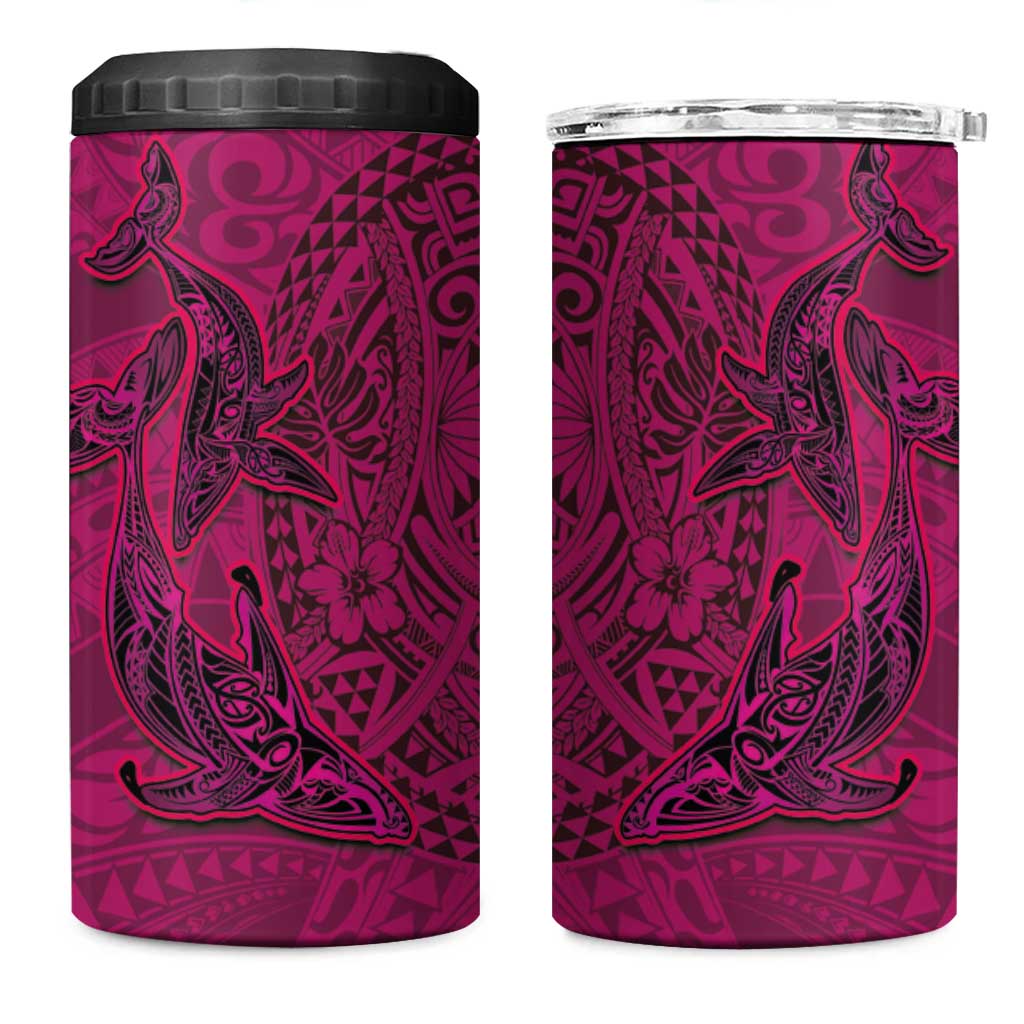 Hawaiian Whales Polynesian Art Motifs 4 in 1 Can Cooler Tumbler Pink Color - Polynesian Pride