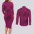 Hawaiian Whales Polynesian Art Motifs Couples Matching Long Sleeve Bodycon Dress and Long Sleeve Button Shirt Pink Color - Polynesian Pride