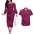 Hawaiian Whales Polynesian Art Motifs Couples Matching Off The Shoulder Long Sleeve Dress and Hawaiian Shirt Pink Color - Polynesian Pride
