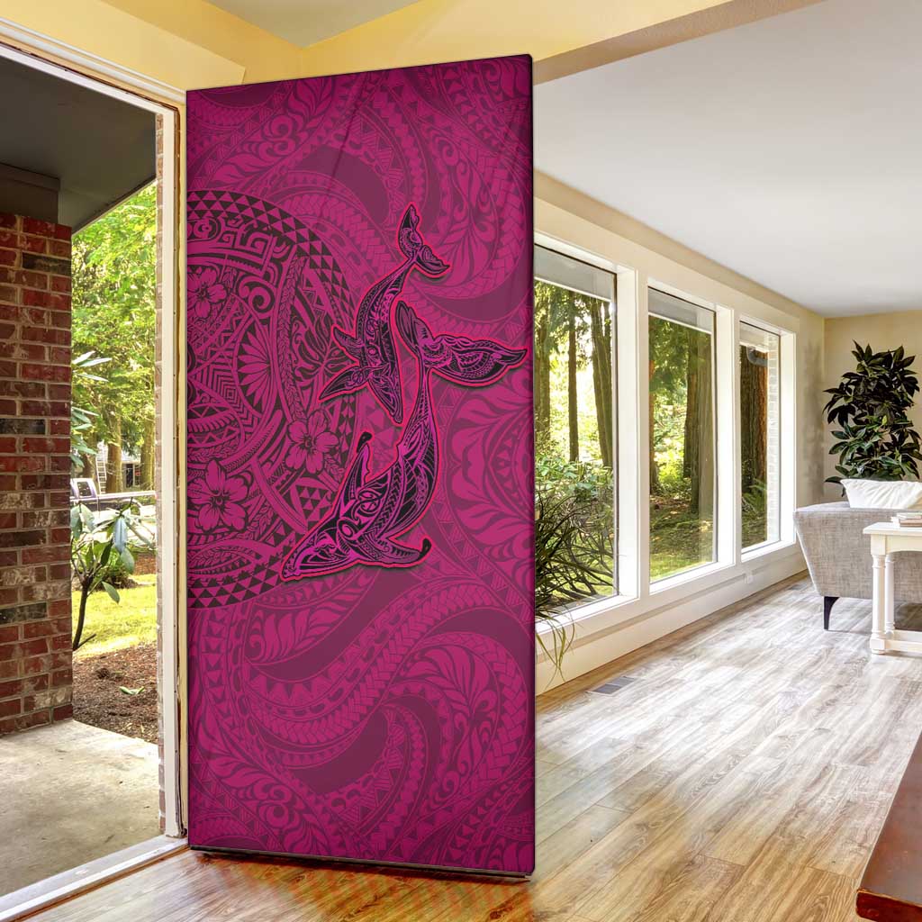 Hawaiian Whales Polynesian Art Motifs Door Cover Pink Color - Polynesian Pride