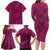 Hawaiian Whales Polynesian Art Motifs Family Matching Long Sleeve Bodycon Dress and Hawaiian Shirt Pink Color - Polynesian Pride