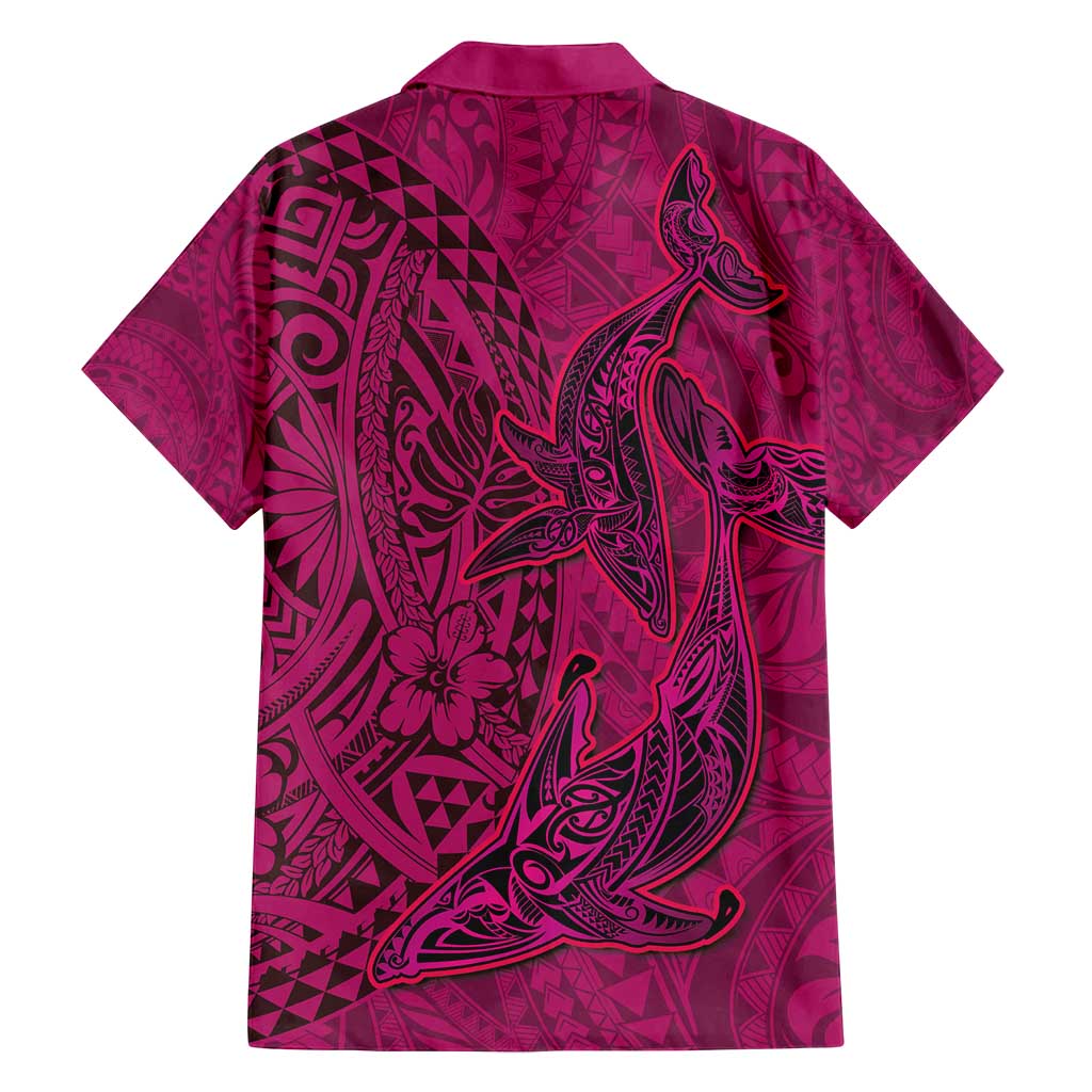 Hawaiian Whales Polynesian Art Motifs Family Matching Off Shoulder Maxi Dress and Hawaiian Shirt Pink Color - Polynesian Pride