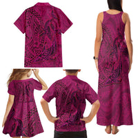 Hawaiian Whales Polynesian Art Motifs Family Matching Tank Maxi Dress and Hawaiian Shirt Pink Color - Polynesian Pride