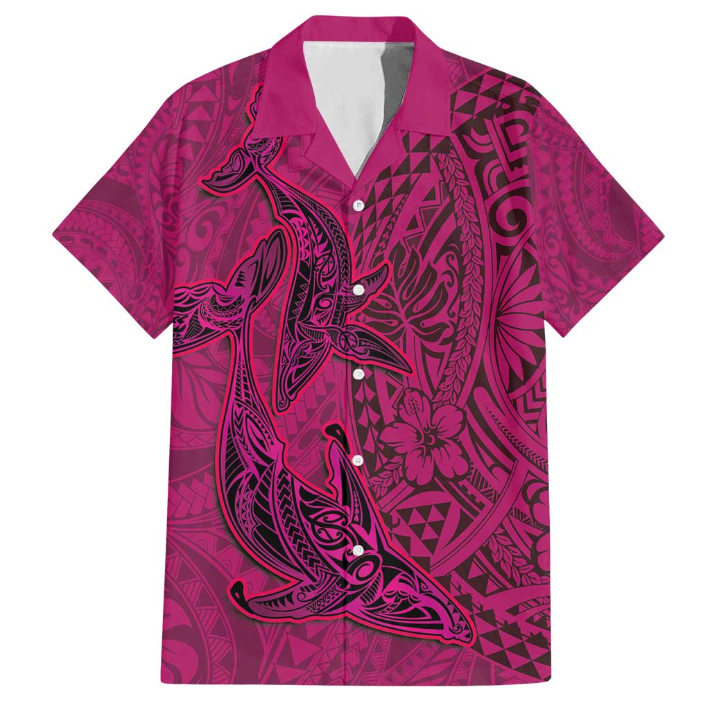 Hawaiian Whales Polynesian Art Motifs Family Matching Tank Maxi Dress and Hawaiian Shirt Pink Color - Polynesian Pride
