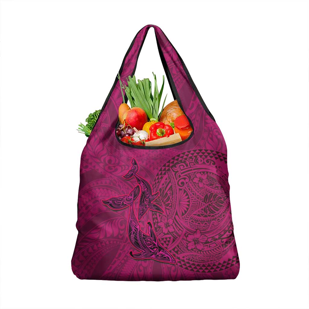 Hawaiian Whales Polynesian Art Motifs Grocery Bag Pink Color LT03 1-pack One Size Pink - Polynesian Pride