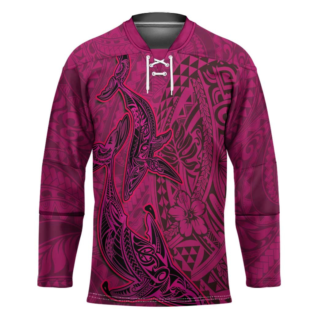 Hawaiian Whales Polynesian Art Motifs Hockey Jersey Pink Color - Polynesian Pride