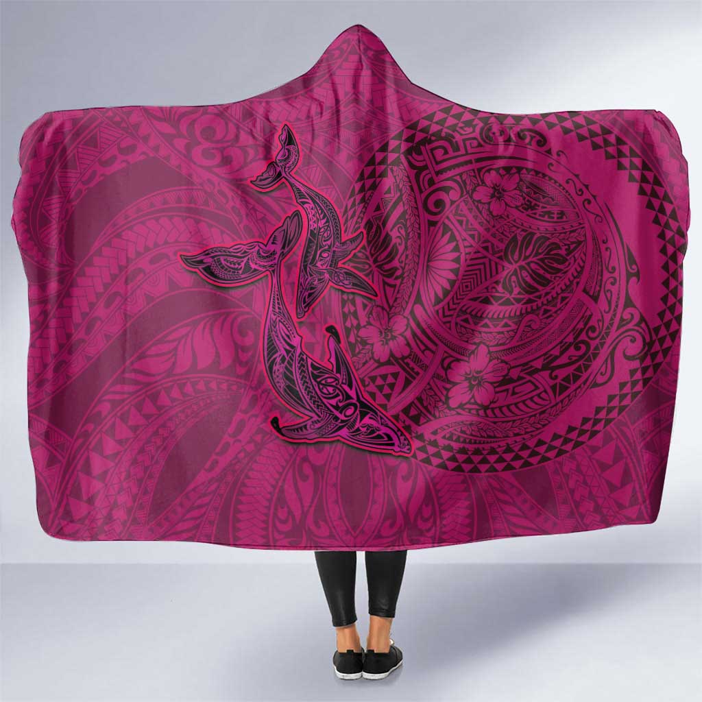 Hawaiian Whales Polynesian Art Motifs Hooded Blanket Pink Color LT03 One Size Pink - Polynesian Pride