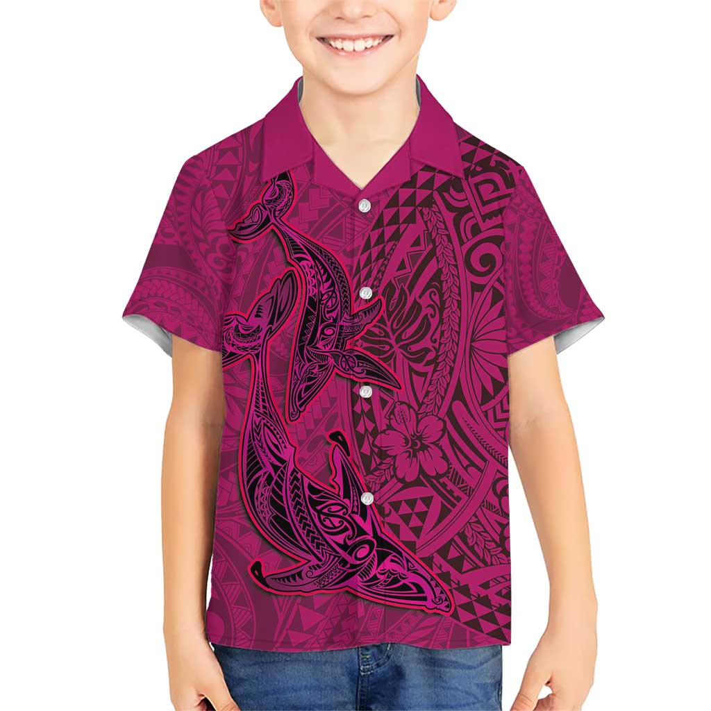 Hawaiian Whales Polynesian Art Motifs Kid Hawaiian Shirt Pink Color - Polynesian Pride