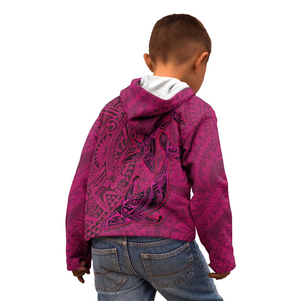 Hawaiian Whales Polynesian Art Motifs Kid Hoodie Pink Color - Polynesian Pride