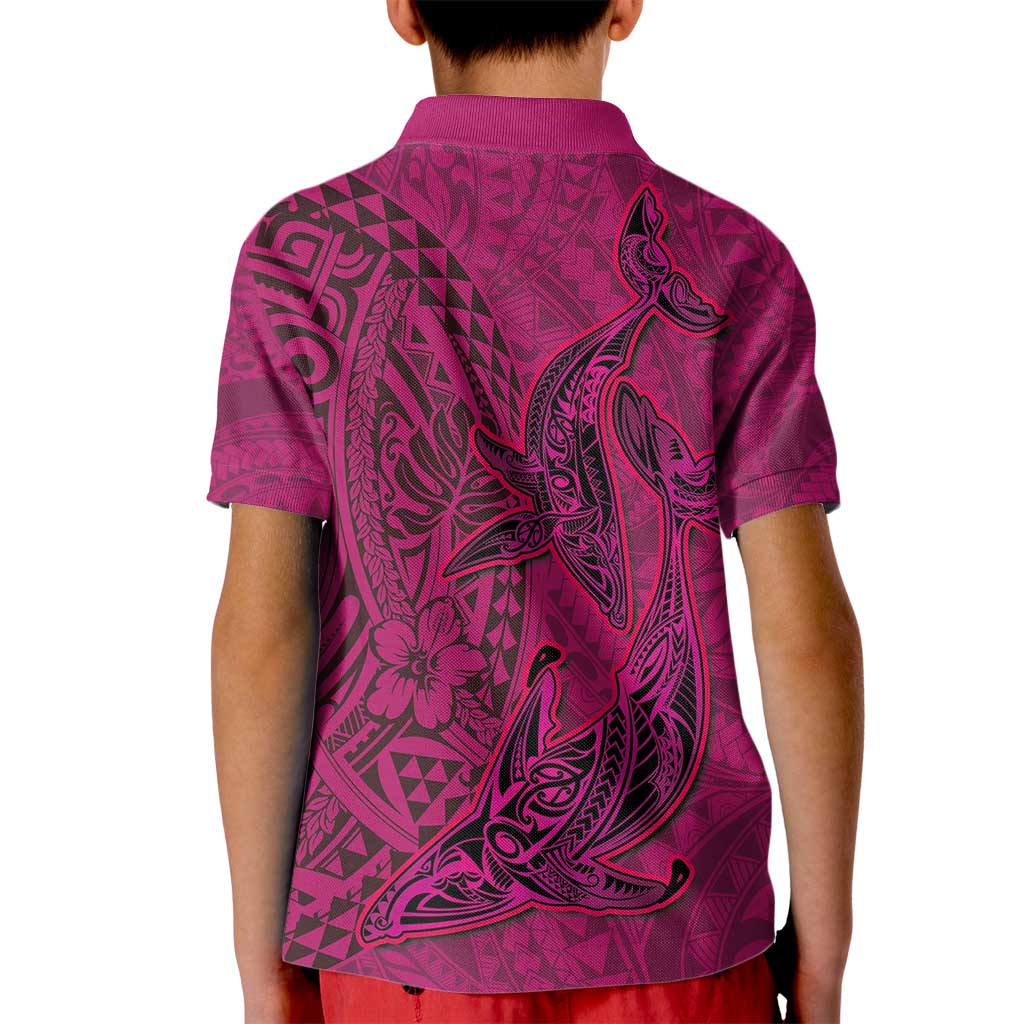 Hawaiian Whales Polynesian Art Motifs Kid Polo Shirt Pink Color - Polynesian Pride