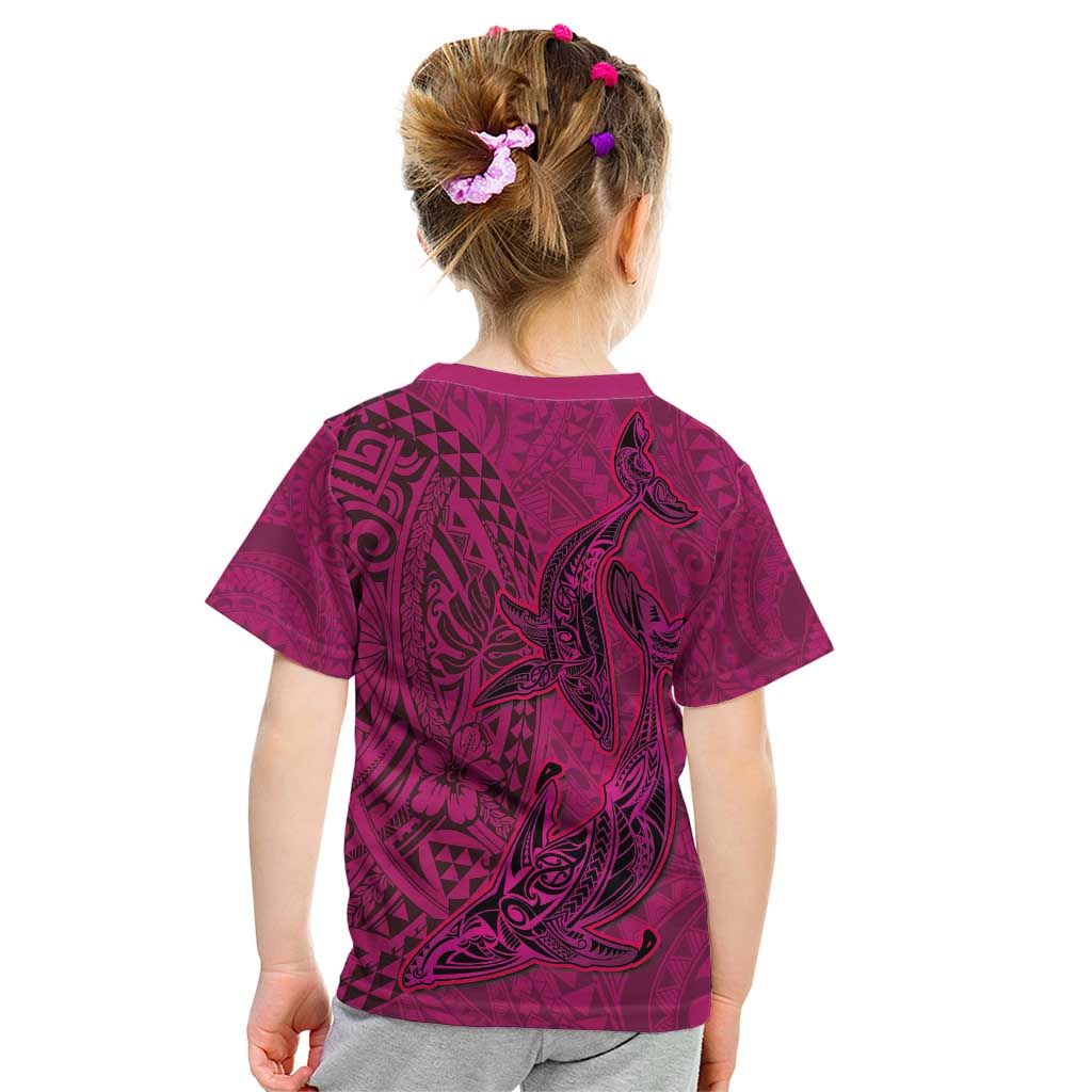 Hawaiian Whales Polynesian Art Motifs Kid T Shirt Pink Color - Polynesian Pride
