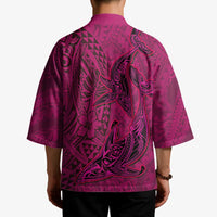 Hawaiian Whales Polynesian Art Motifs Kimono Pink Color - Polynesian Pride