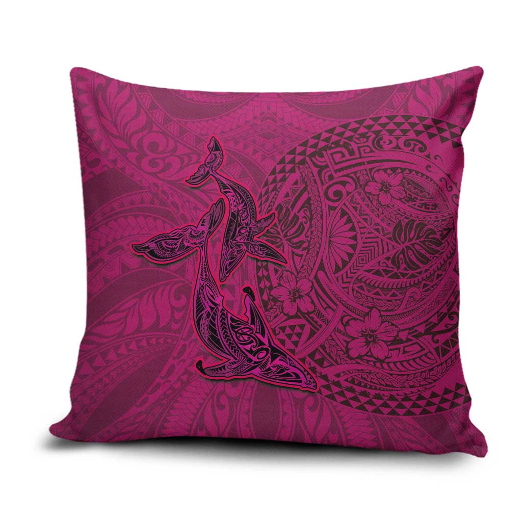 Hawaiian Whales Polynesian Art Motifs Pillow Cover Pink Color - Polynesian Pride